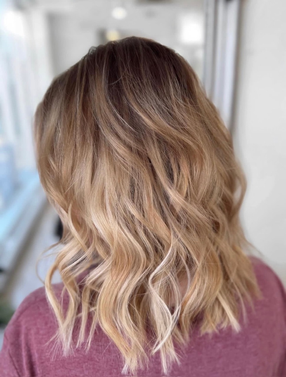 Rose-toned wavy colour melt — Salon Fiorella