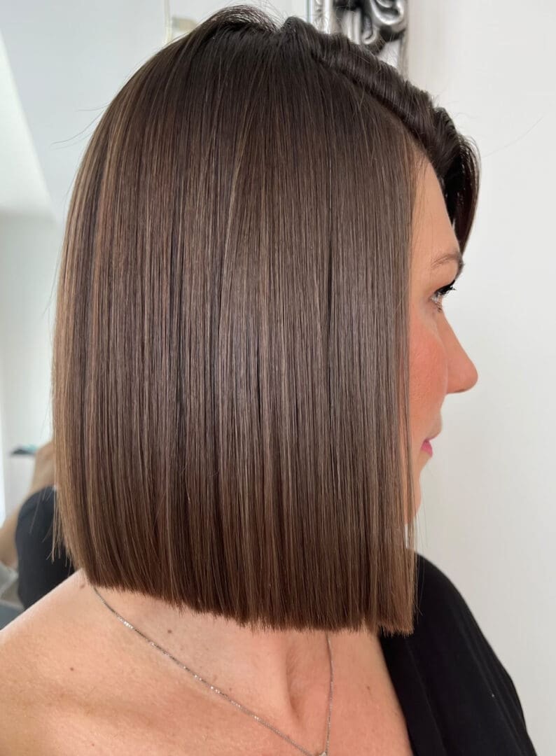 Sleek chocolate blunt bob — Salon Fiorella