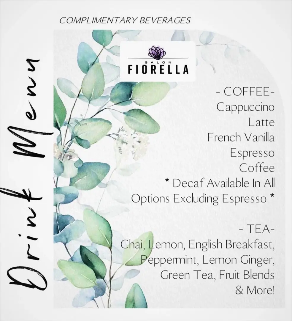 A drink menu with different flavors of coffee.